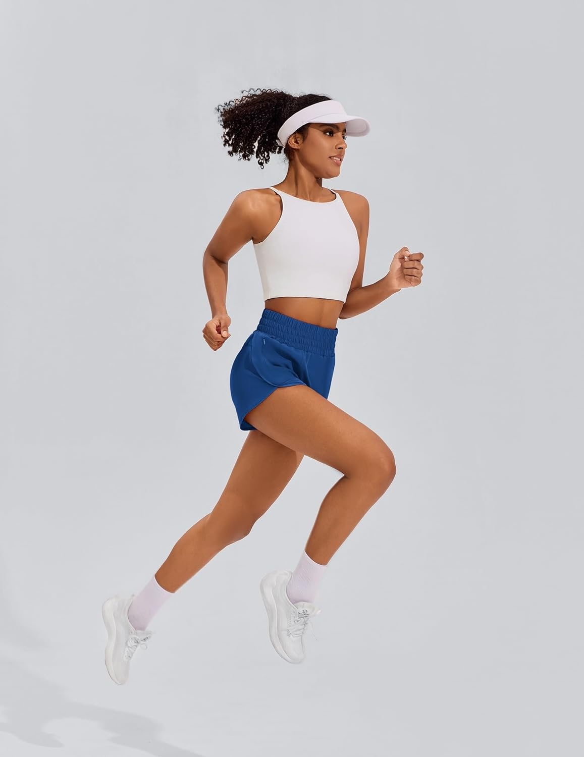 image:imagePINSPARK Women 3 High Waisted Running Shorts Athletic Workout Short Quick Dry Mesh Liner Dolphin Shorts with 2 Zip PocketsClassic Blue