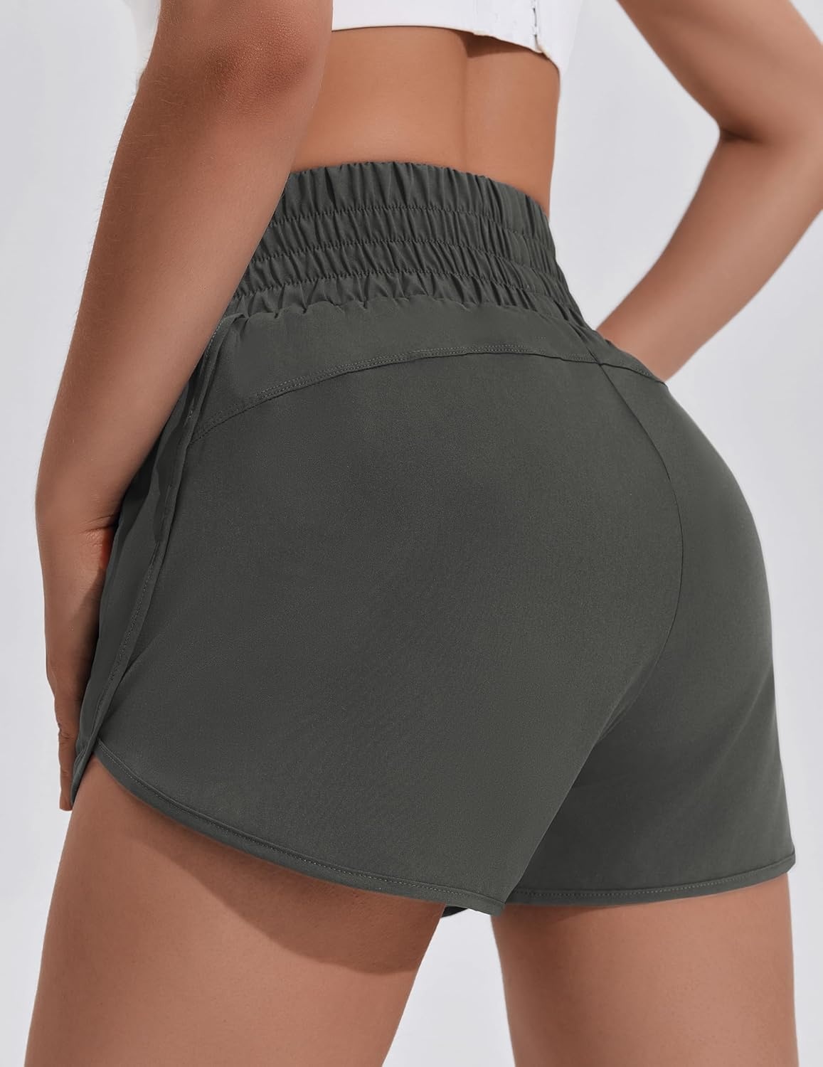 image:imagePINSPARK Women 3 High Waisted Running Shorts Athletic Workout Short Quick Dry Mesh Liner Dolphin Shorts with 2 Zip PocketsDark Gray