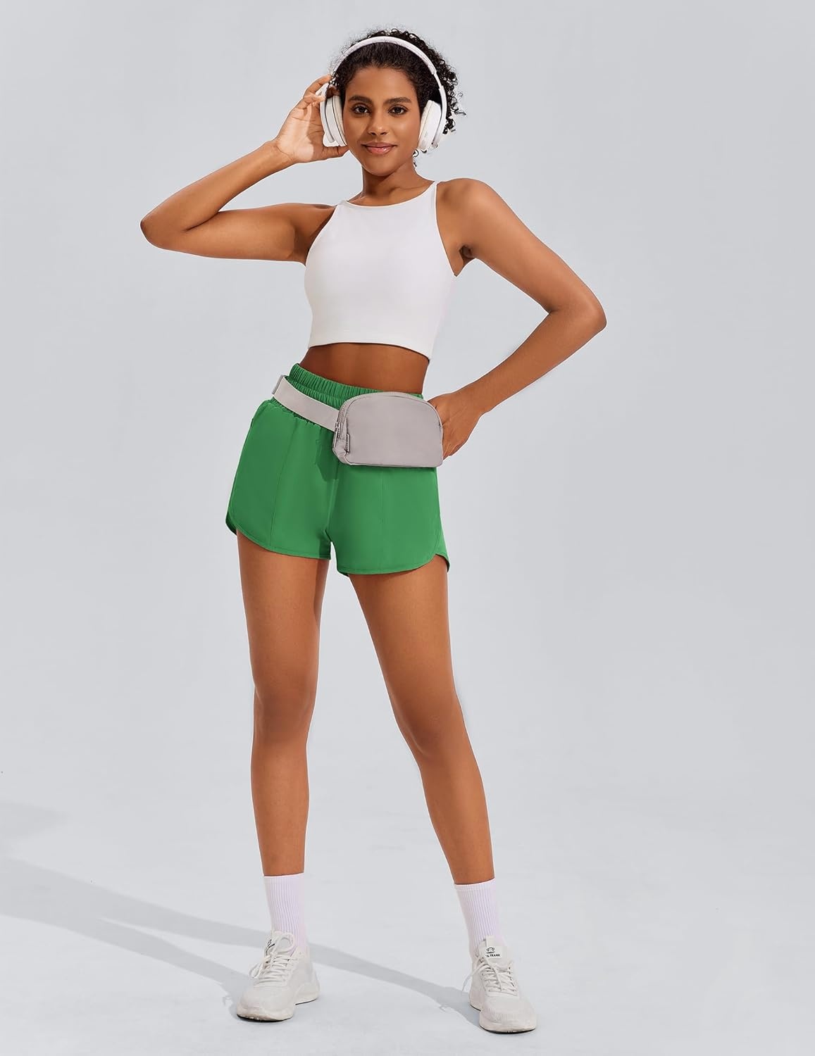 image:imagePINSPARK Women 3 High Waisted Running Shorts Athletic Workout Short Quick Dry Mesh Liner Dolphin Shorts with 2 Zip PocketsGreen