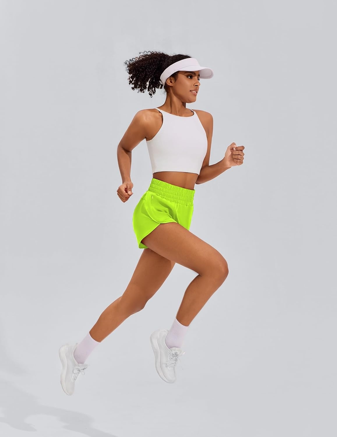 image:imagePINSPARK Women 3 High Waisted Running Shorts Athletic Workout Short Quick Dry Mesh Liner Dolphin Shorts with 2 Zip PocketsNeon Green
