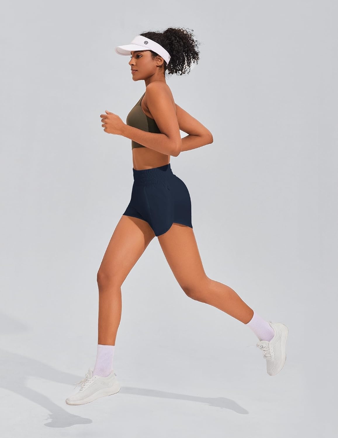 image:imagePINSPARK Women 3 High Waisted Running Shorts Athletic Workout Short Quick Dry Mesh Liner Dolphin Shorts with 2 Zip PocketsTrue Navy