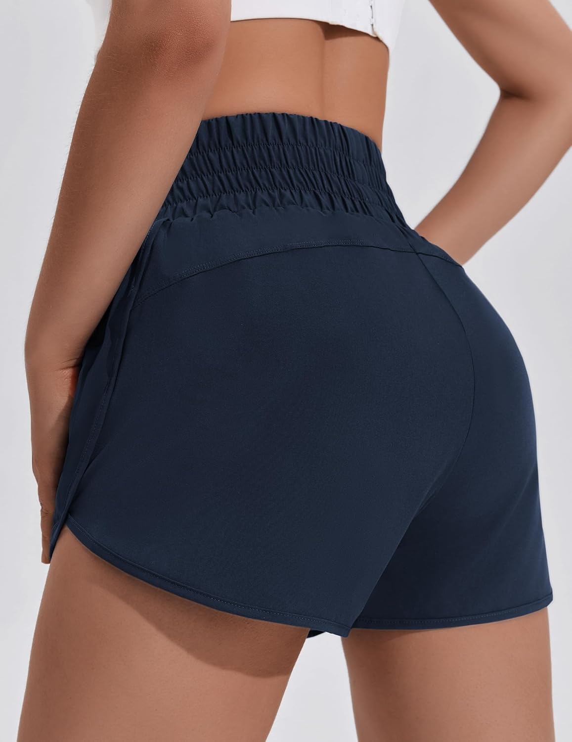 image:imagePINSPARK Women 3 High Waisted Running Shorts Athletic Workout Short Quick Dry Mesh Liner Dolphin Shorts with 2 Zip PocketsTrue Navy