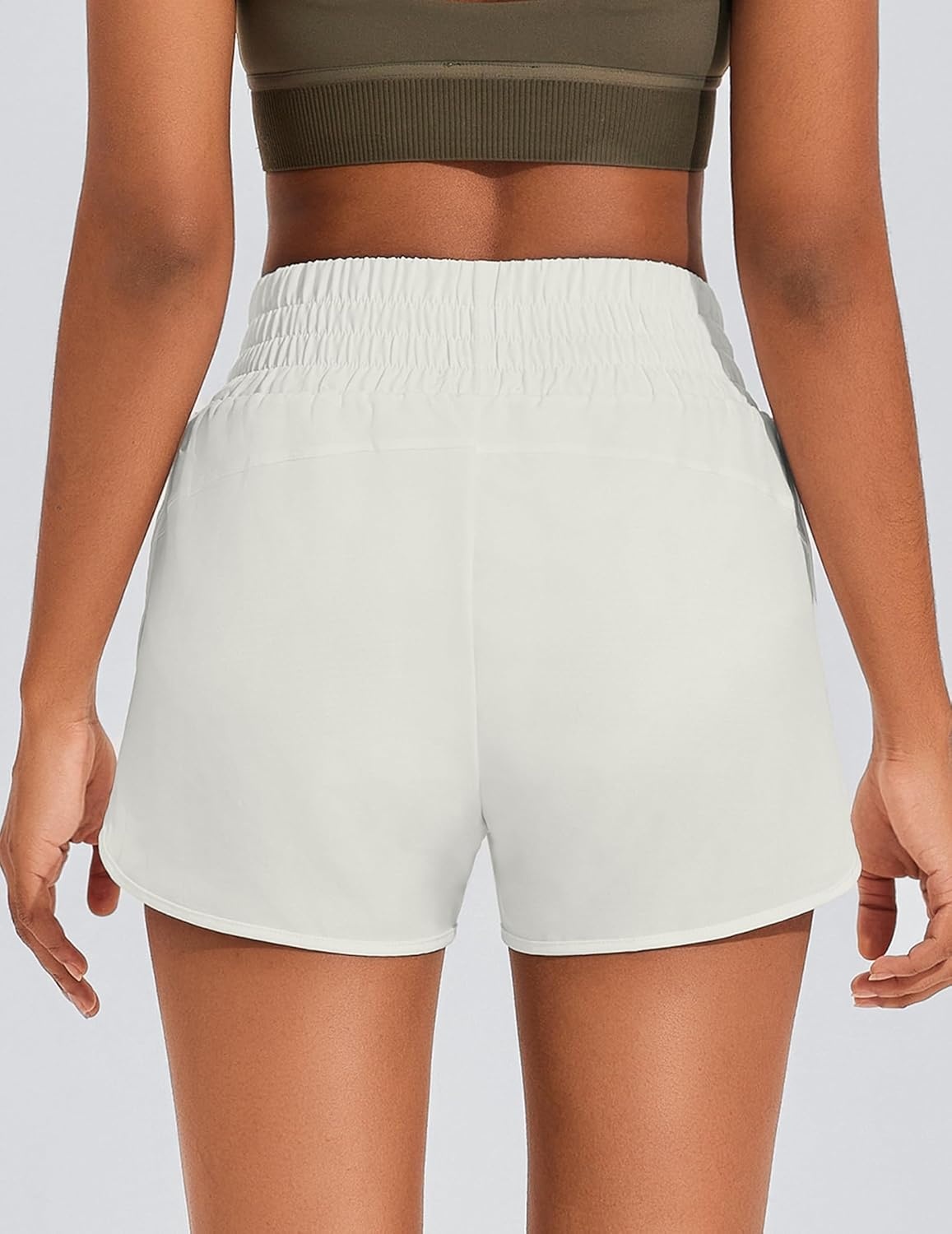 image:imagePINSPARK Women 3 High Waisted Running Shorts Athletic Workout Short Quick Dry Mesh Liner Dolphin Shorts with 2 Zip PocketsWhite