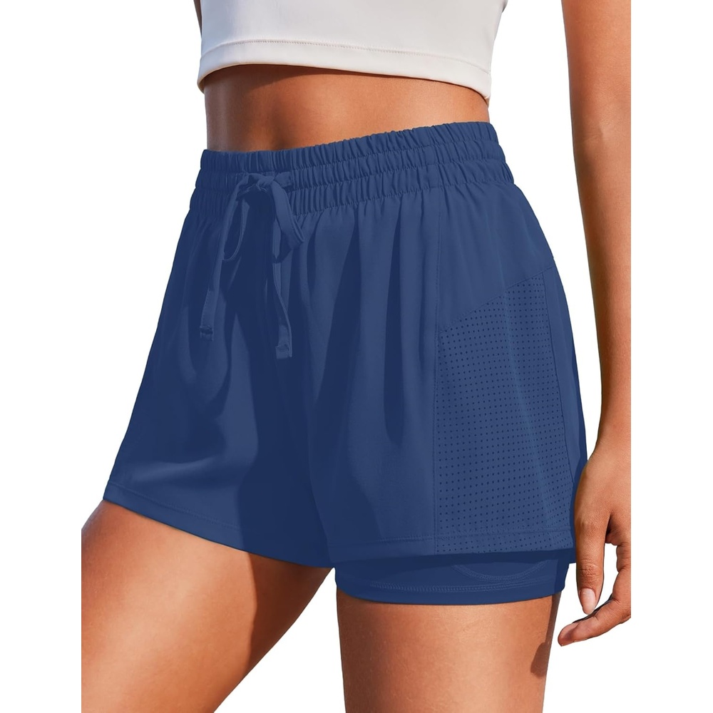 image:imagePINSPARK Womens 2 in 1 Running Shorts with Liner Pockets Quick Dry Athletic Workout Gym ShortsNavy