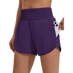image:imagePINSPARK Women 3 High Waisted Running Shorts Athletic Workout Short Quick Dry Mesh Liner Dolphin Shorts with 2 Zip PocketsDark Purple