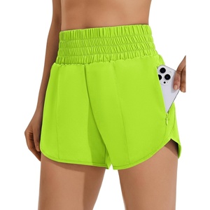 image:imagePINSPARK Women 3 High Waisted Running Shorts Athletic Workout Short Quick Dry Mesh Liner Dolphin Shorts with 2 Zip PocketsNeon Green