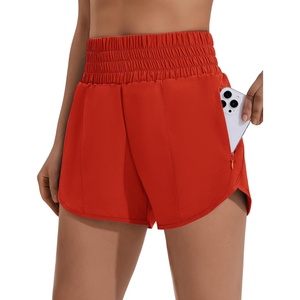 image:imagePINSPARK Women 3 High Waisted Running Shorts Athletic Workout Short Quick Dry Mesh Liner Dolphin Shorts with 2 Zip PocketsTrue Red