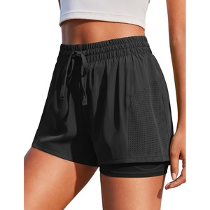 image:imagePINSPARK Womens 2 in 1 Running Shorts with Liner Pockets Quick Dry Athletic Workout Gym ShortsBlack