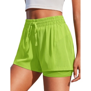 image:imagePINSPARK Womens 2 in 1 Running Shorts with Liner Pockets Quick Dry Athletic Workout Gym ShortsLemon Green