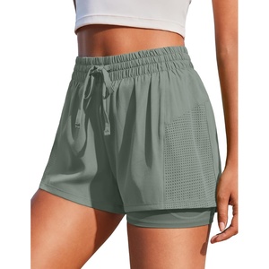 image:imagePINSPARK Womens 2 in 1 Running Shorts with Liner Pockets Quick Dry Athletic Workout Gym ShortsSage Grey