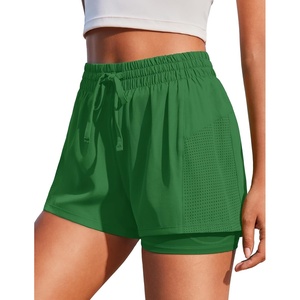 image:imagePINSPARK Womens 2 in 1 Running Shorts with Liner Pockets Quick Dry Athletic Workout Gym ShortsVintage Green