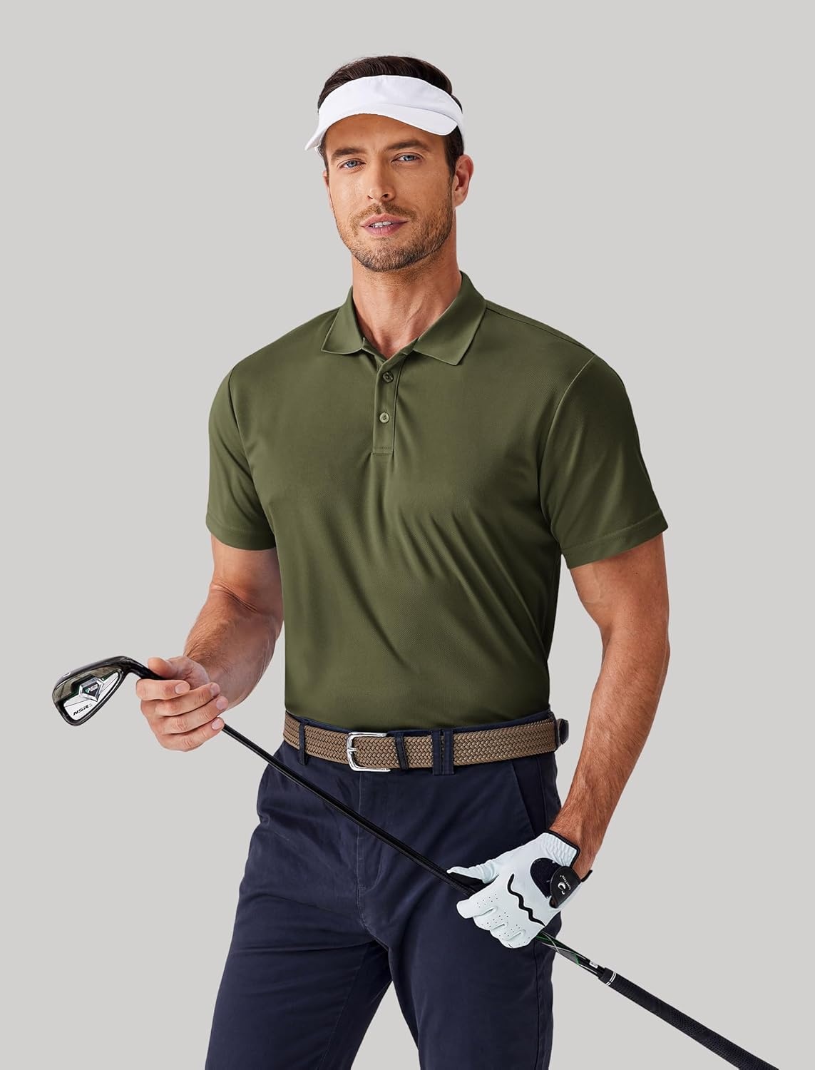 image:imagePINSPARK Mens Polo Shirts Short Sleeve Lightweight Moisture Wicking Quick Dry Casual Workout Collared Shirt Plain 3 Pack SetArmy Green