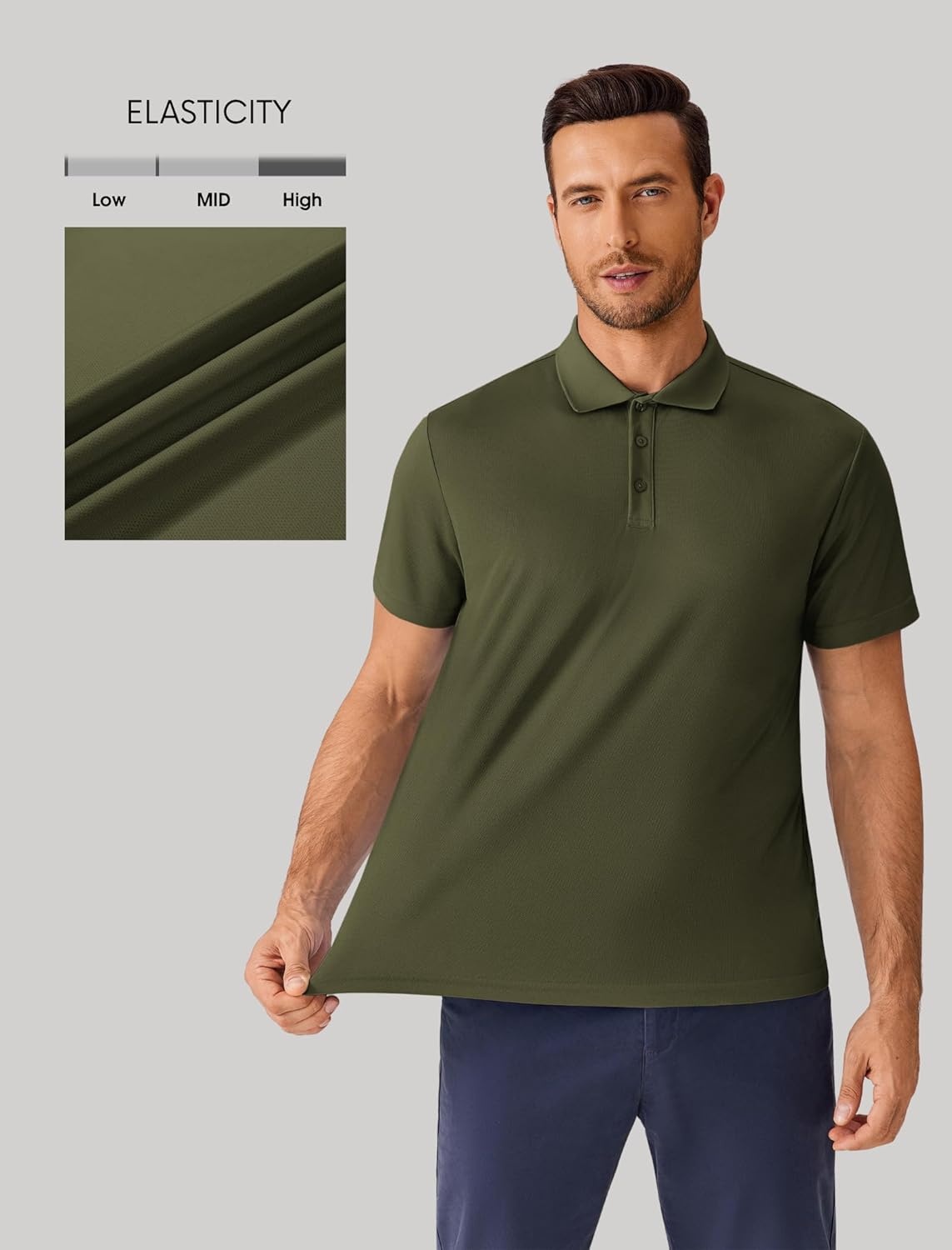 image:imagePINSPARK Mens Polo Shirts Short Sleeve Lightweight Moisture Wicking Quick Dry Casual Workout Collared Shirt Plain 3 Pack SetArmy Green