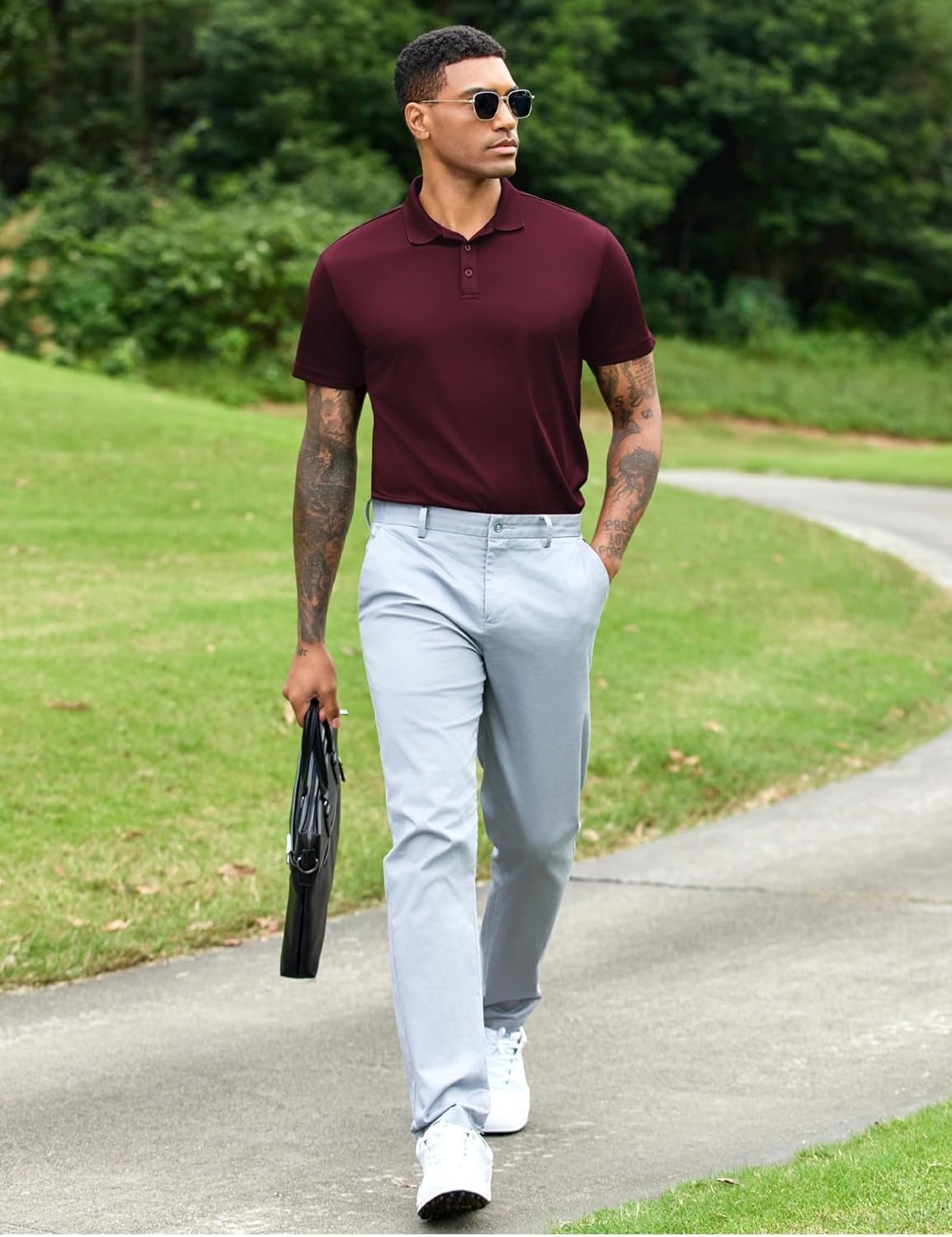 image:imagePINSPARK Mens Polo Shirts Short Sleeve Lightweight Moisture Wicking Quick Dry Casual Workout Collared Shirt Plain 3 Pack SetBlackDeep BlueBurgundy3 Pack