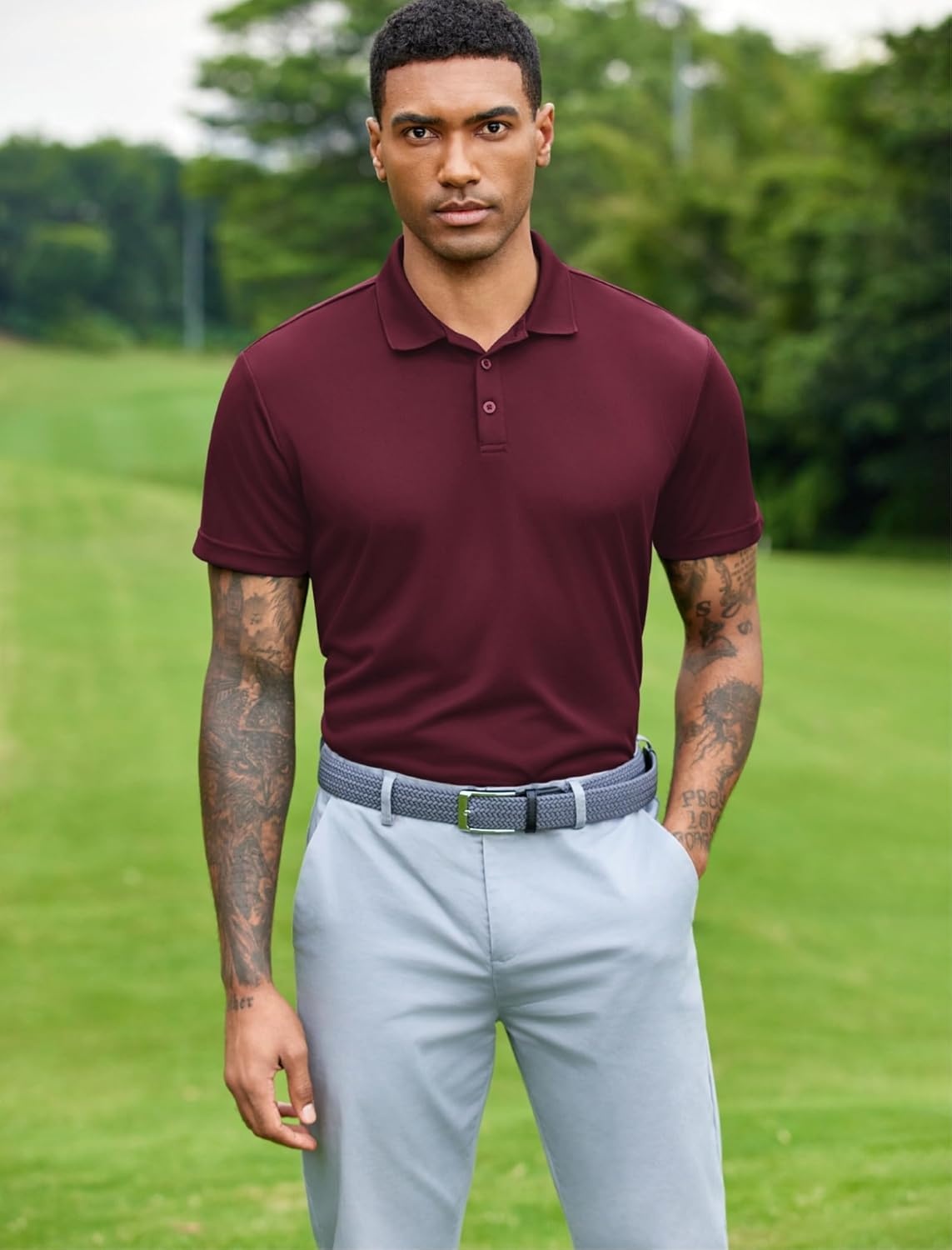 image:imagePINSPARK Mens Polo Shirts Short Sleeve Lightweight Moisture Wicking Quick Dry Casual Workout Collared Shirt Plain 3 Pack SetBlackDeep BlueBurgundy3 Pack