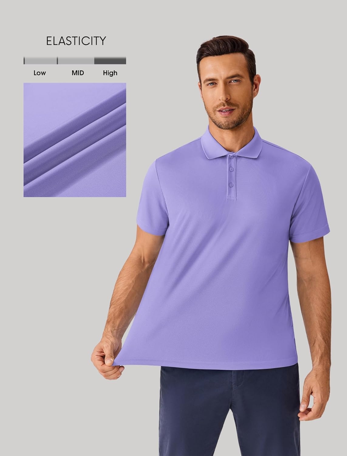 image:imagePINSPARK Mens Polo Shirts Short Sleeve Lightweight Moisture Wicking Quick Dry Casual Workout Collared Shirt Plain 3 Pack SetLilac Purple