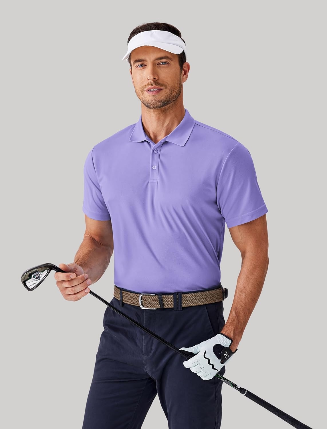 image:imagePINSPARK Mens Polo Shirts Short Sleeve Lightweight Moisture Wicking Quick Dry Casual Workout Collared Shirt Plain 3 Pack SetLilac Purple