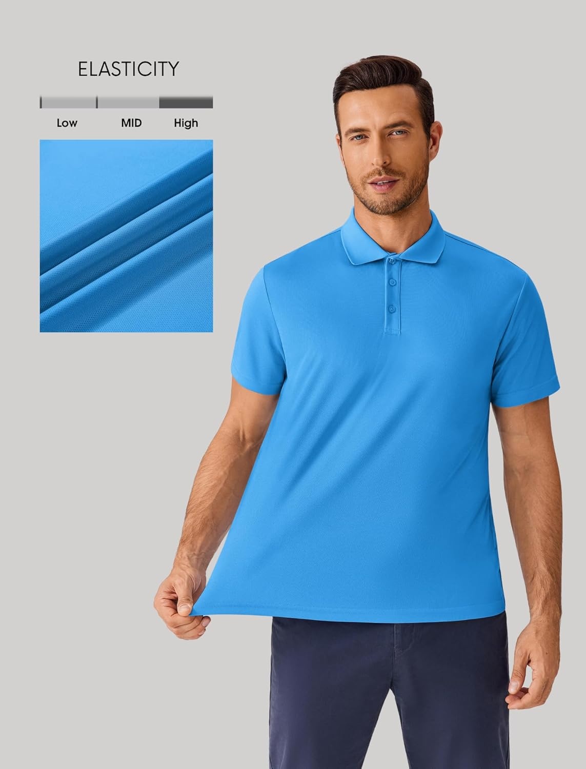 image:imagePINSPARK Mens Polo Shirts Short Sleeve Lightweight Moisture Wicking Quick Dry Casual Workout Collared Shirt Plain 3 Pack SetSea Blue