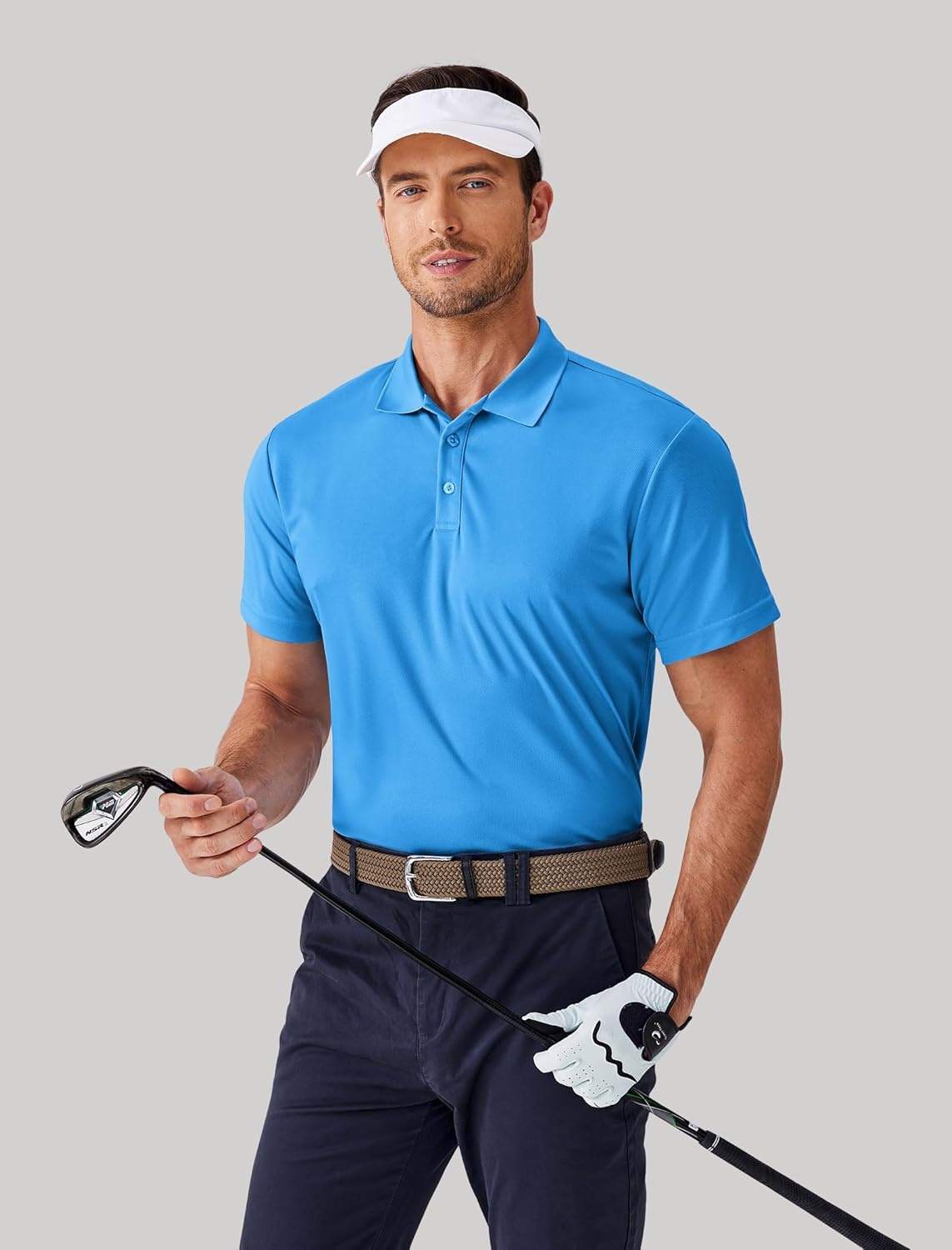image:imagePINSPARK Mens Polo Shirts Short Sleeve Lightweight Moisture Wicking Quick Dry Casual Workout Collared Shirt Plain 3 Pack SetSea Blue