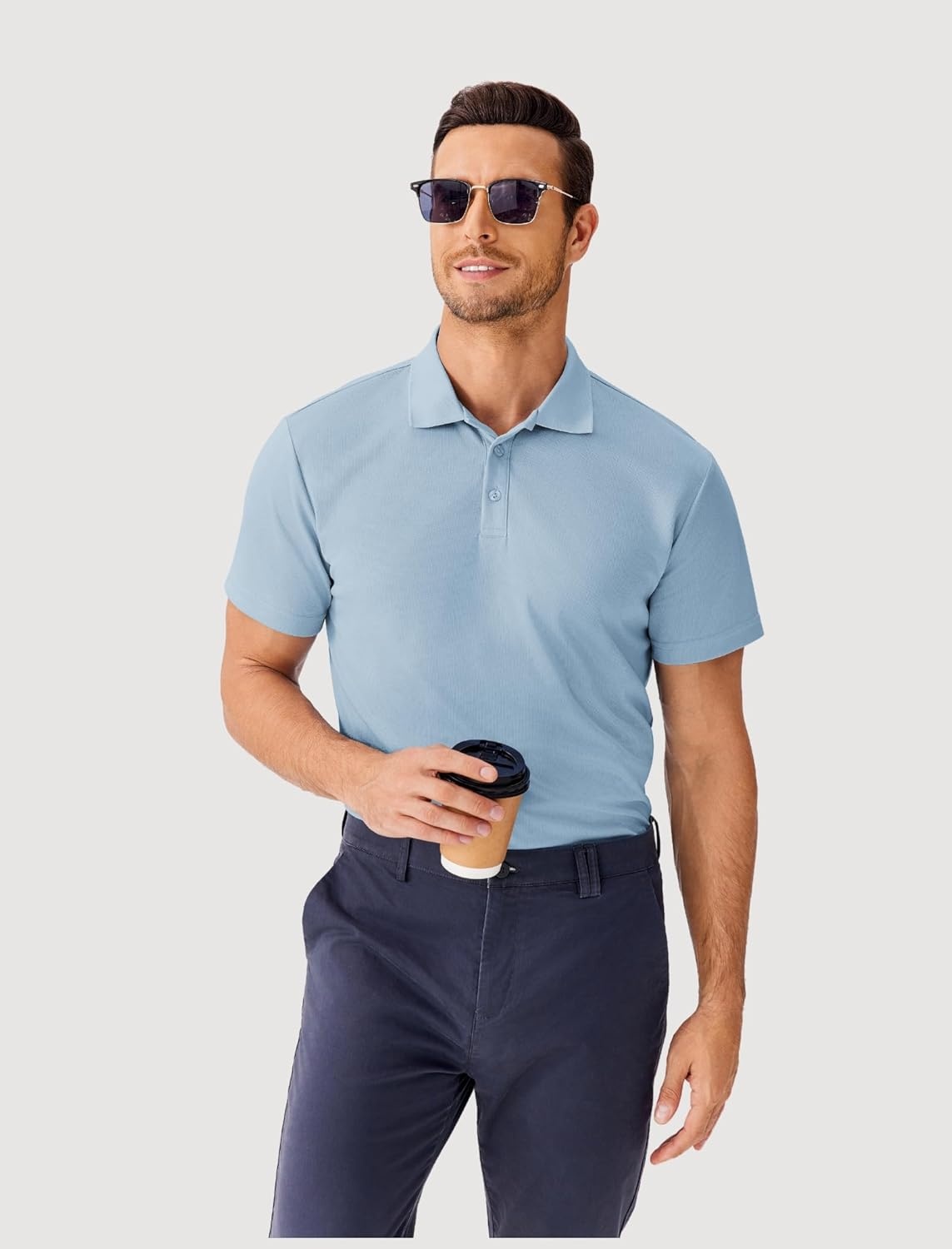 image:imagePINSPARK Mens Polo Shirts Short Sleeve Lightweight Moisture Wicking Quick Dry Casual Workout Collared Shirt Plain 3 Pack SetWhiteLight BlueBurgundy3 Pack