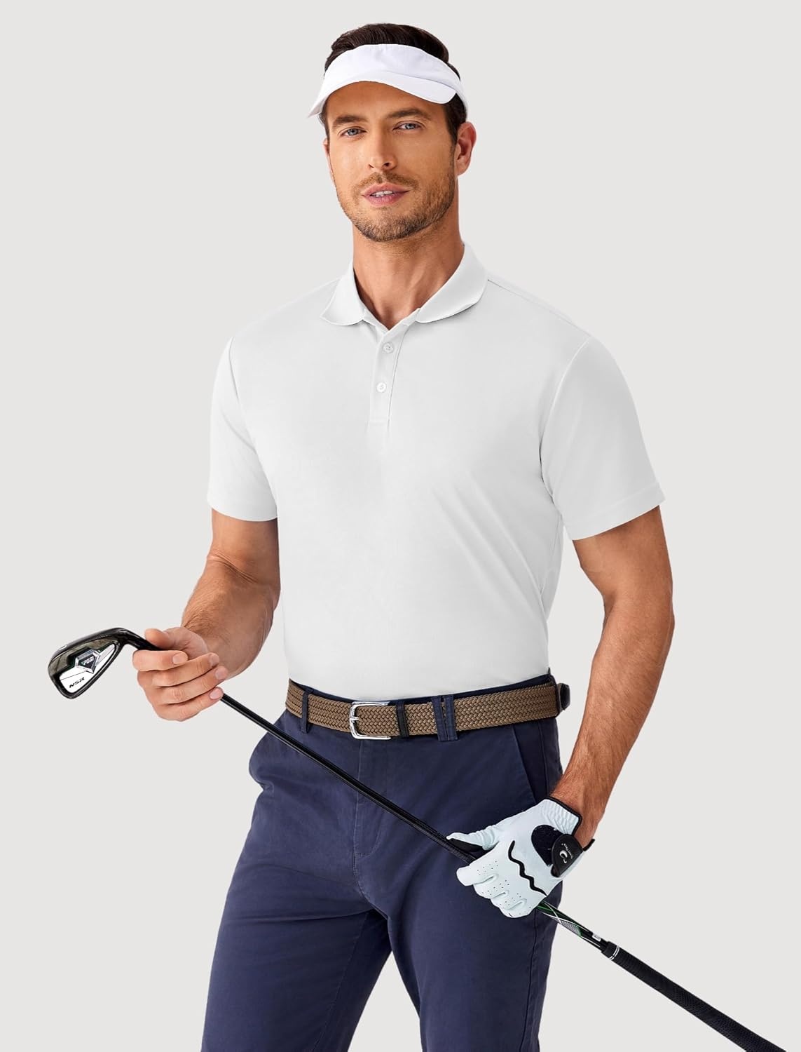 image:imagePINSPARK Mens Polo Shirts Short Sleeve Lightweight Moisture Wicking Quick Dry Casual Workout Collared Shirt Plain 3 Pack SetWhiteLight BlueBurgundy3 Pack