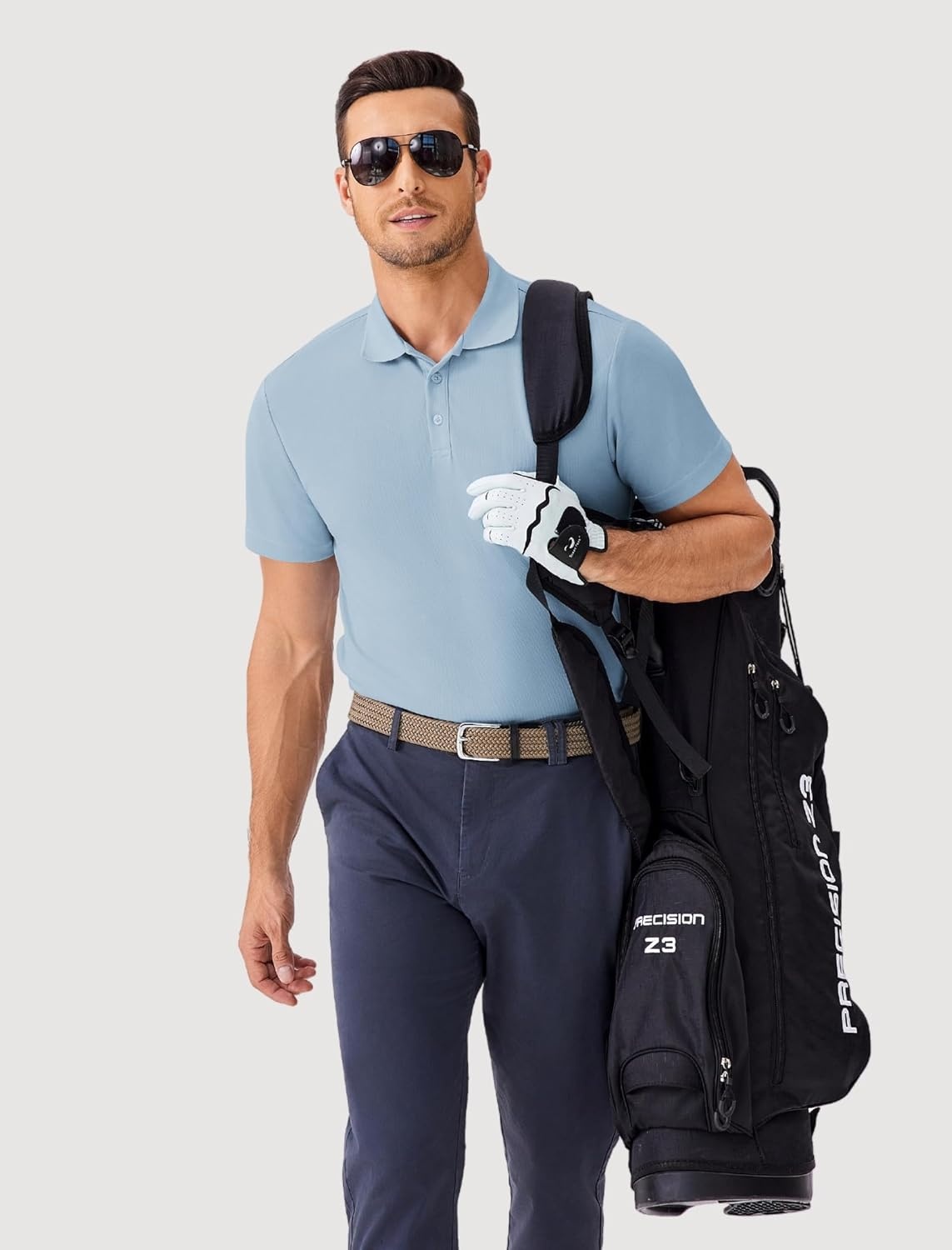 image:imagePINSPARK Mens Polo Shirts Short Sleeve Lightweight Moisture Wicking Quick Dry Casual Workout Collared Shirt Plain 3 Pack SetWhiteLight BlueBurgundy3 Pack