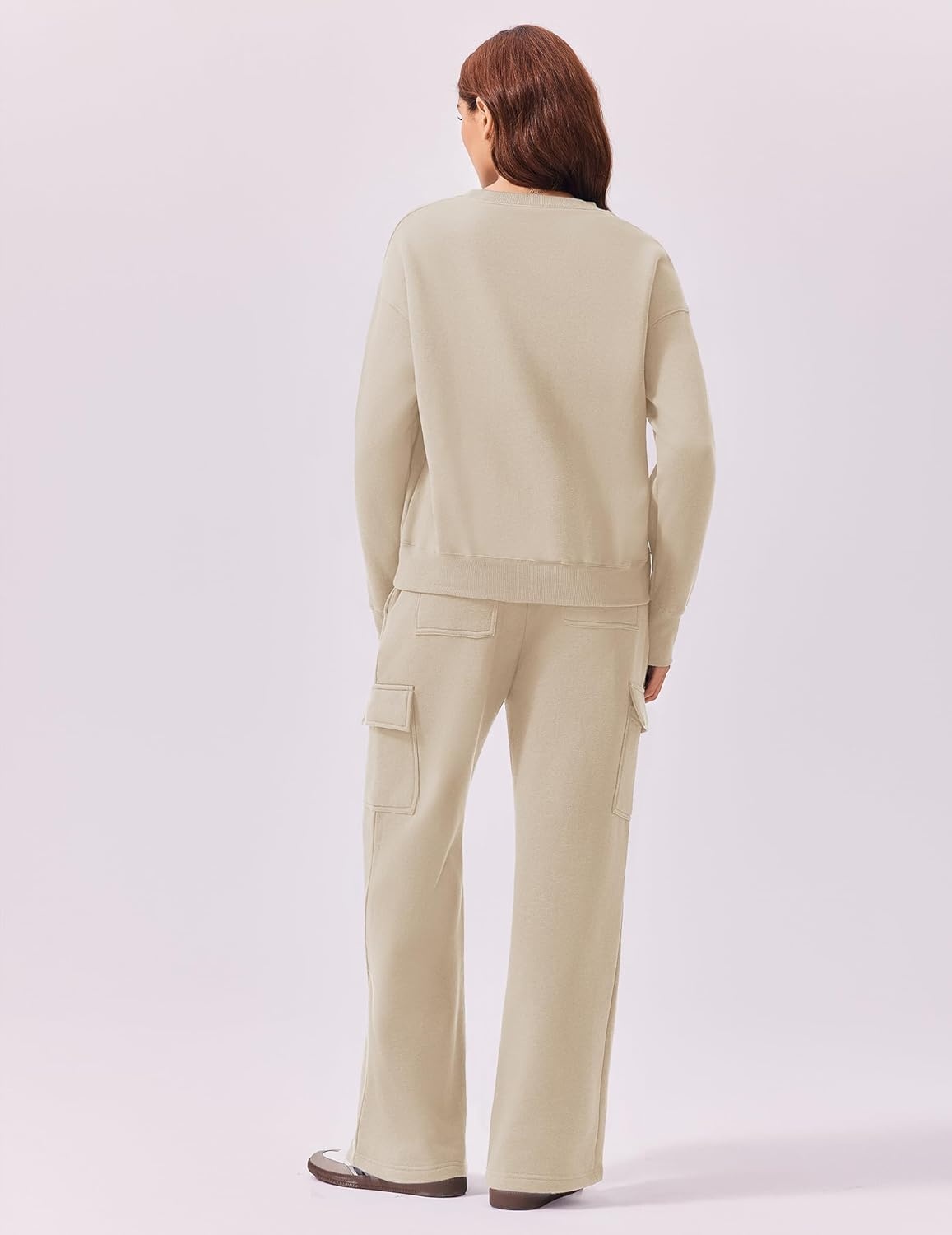 image:imagePINSPARK Two Piece Sets for Women Sweatsuit Drawstring Cargo Jogger Sets with 4 Pockets 2025 Airport Outfits Fall TracksuitBeige