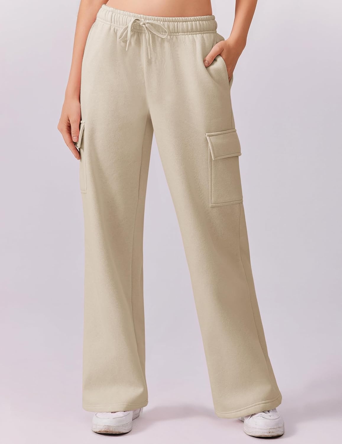 image:imagePINSPARK Two Piece Sets for Women Sweatsuit Drawstring Cargo Jogger Sets with 4 Pockets 2025 Airport Outfits Fall TracksuitBeige