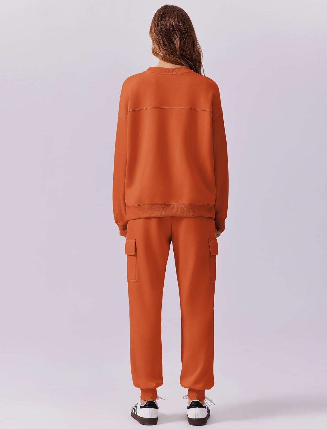 image:imagePINSPARK Two Piece Sets for Women Sweatsuit Drawstring Cargo Jogger Sets with 4 Pockets 2025 Airport Outfits Fall TracksuitOrange