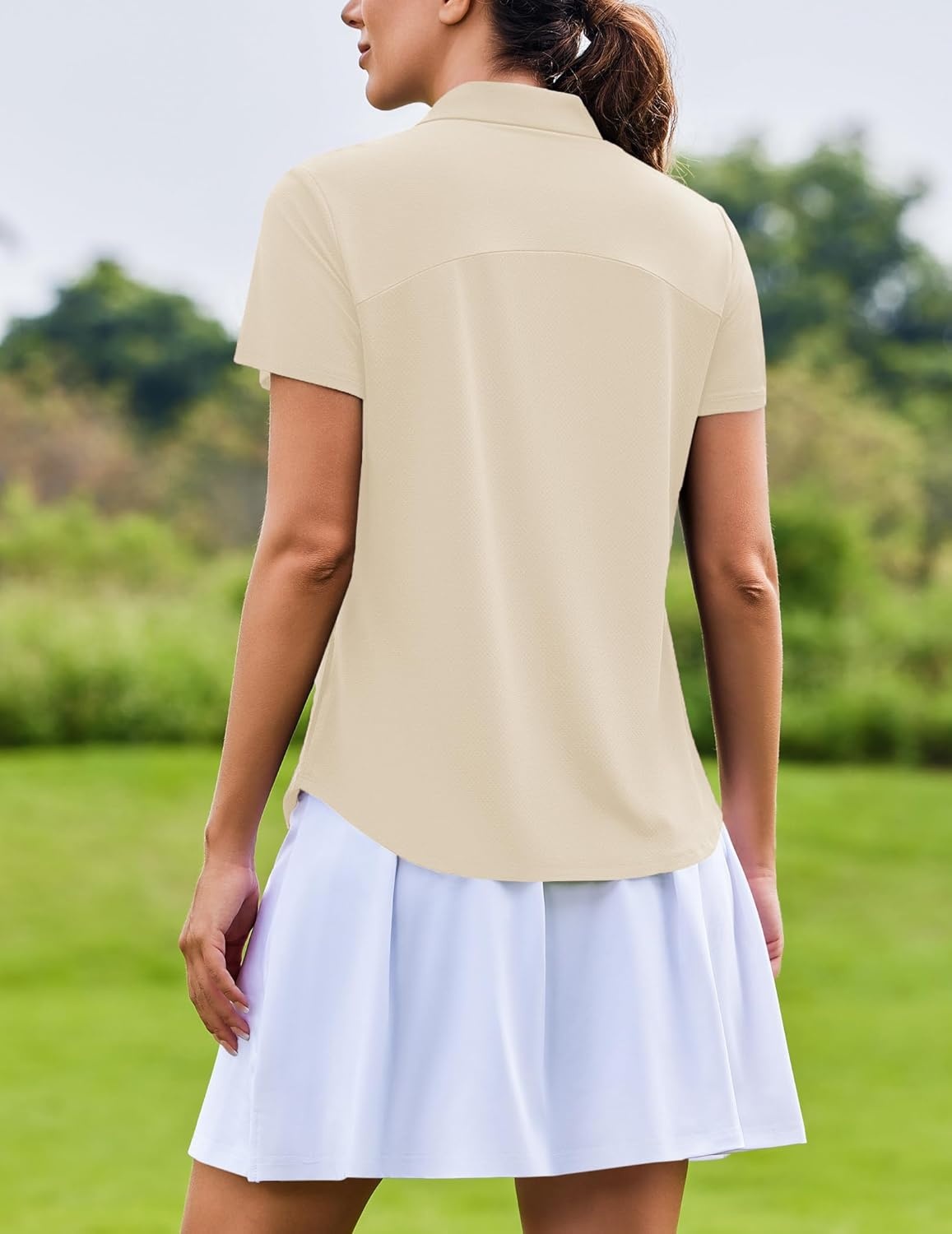 image:imagePINSPARK Womens Golf Shirt Short Sleeve UPF 50 Tennis Polo Shirts 14 Zip Up Collared Quick Dry Athletic Pickleball ShirtKhaki