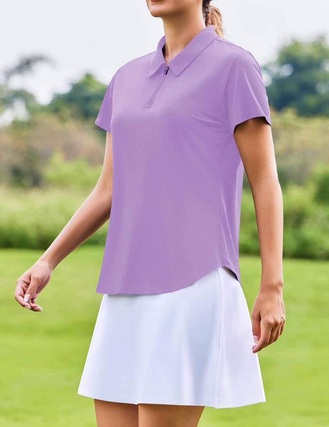 image:imagePINSPARK Womens Golf Shirt Short Sleeve UPF 50 Tennis Polo Shirts 14 Zip Up Collared Quick Dry Athletic Pickleball ShirtLilac