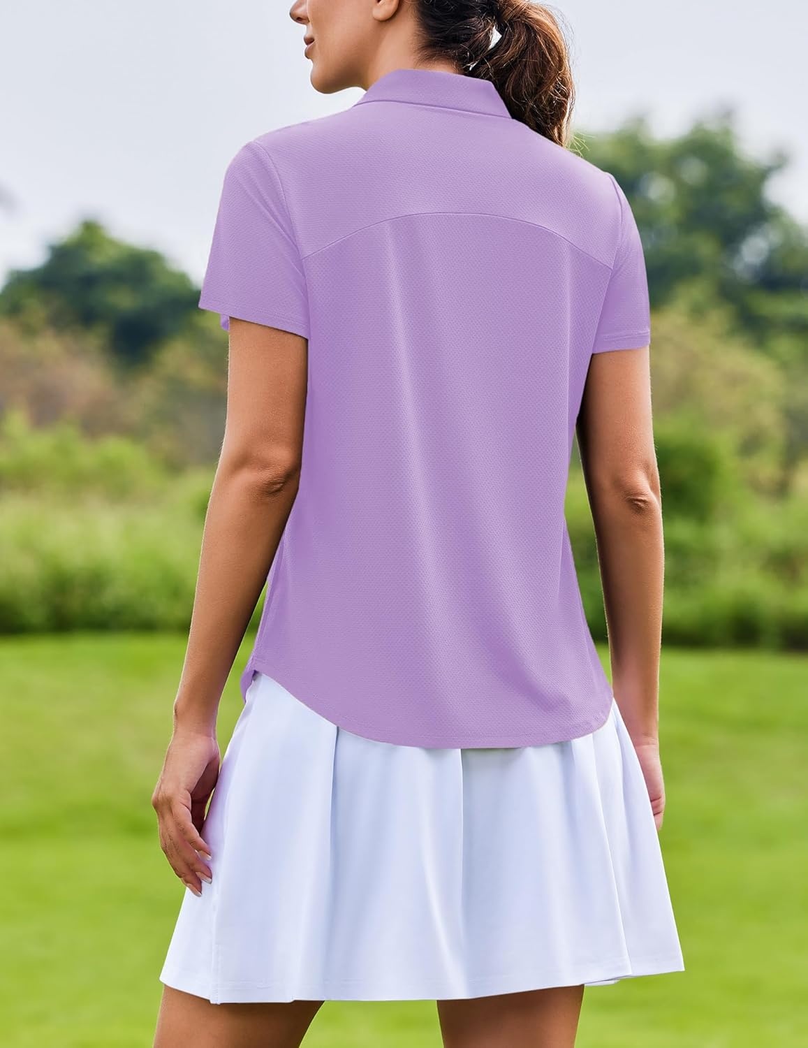 image:imagePINSPARK Womens Golf Shirt Short Sleeve UPF 50 Tennis Polo Shirts 14 Zip Up Collared Quick Dry Athletic Pickleball ShirtLilac