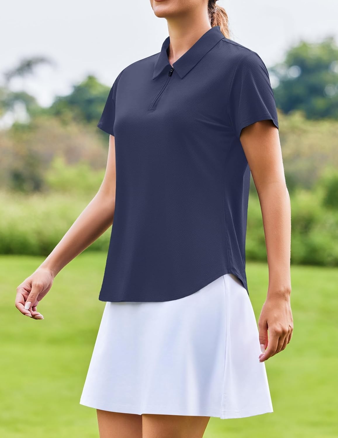 image:imagePINSPARK Womens Golf Shirt Short Sleeve UPF 50 Tennis Polo Shirts 14 Zip Up Collared Quick Dry Athletic Pickleball ShirtNavy