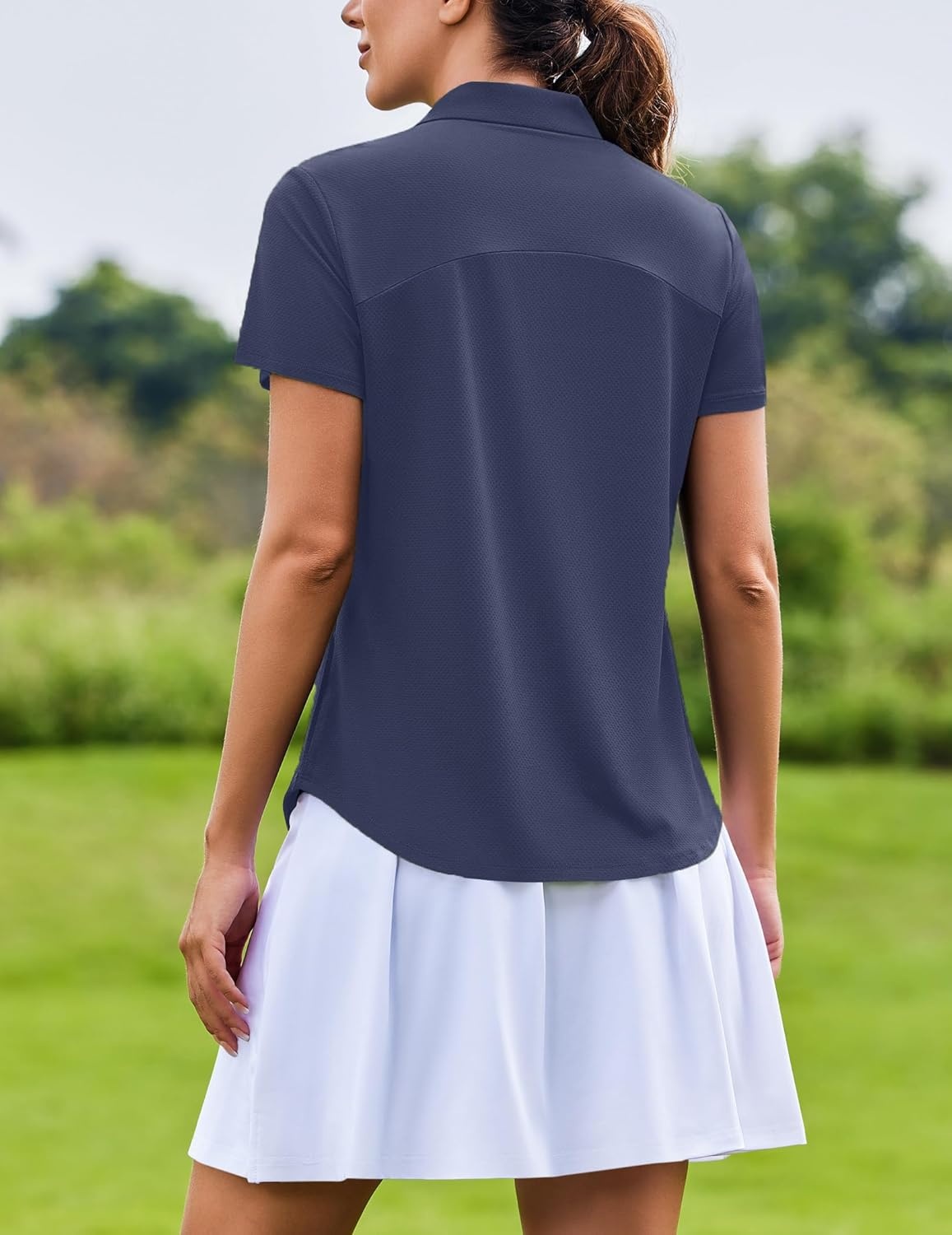 image:imagePINSPARK Womens Golf Shirt Short Sleeve UPF 50 Tennis Polo Shirts 14 Zip Up Collared Quick Dry Athletic Pickleball ShirtNavy