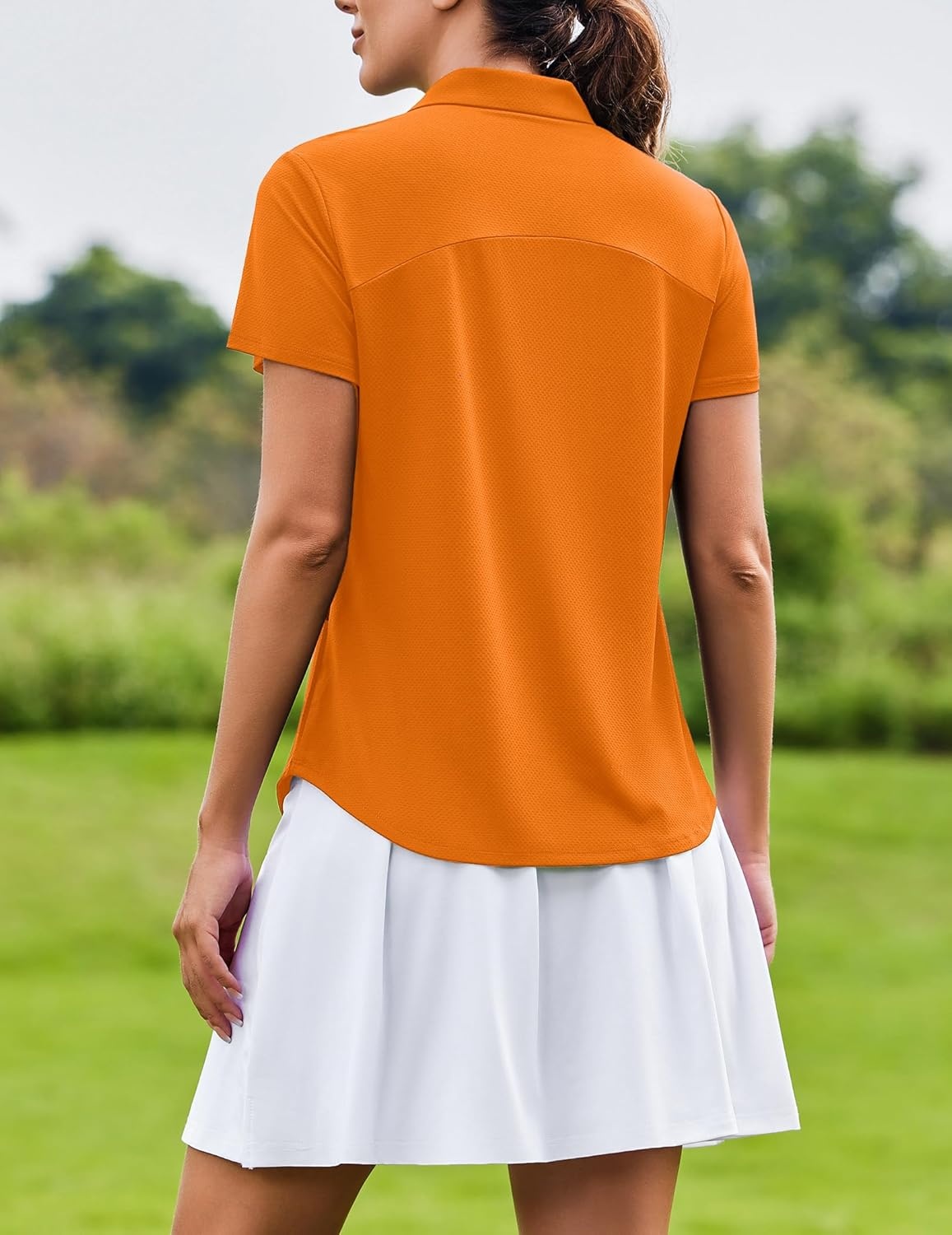 image:imagePINSPARK Womens Golf Shirt Short Sleeve UPF 50 Tennis Polo Shirts 14 Zip Up Collared Quick Dry Athletic Pickleball ShirtOrange
