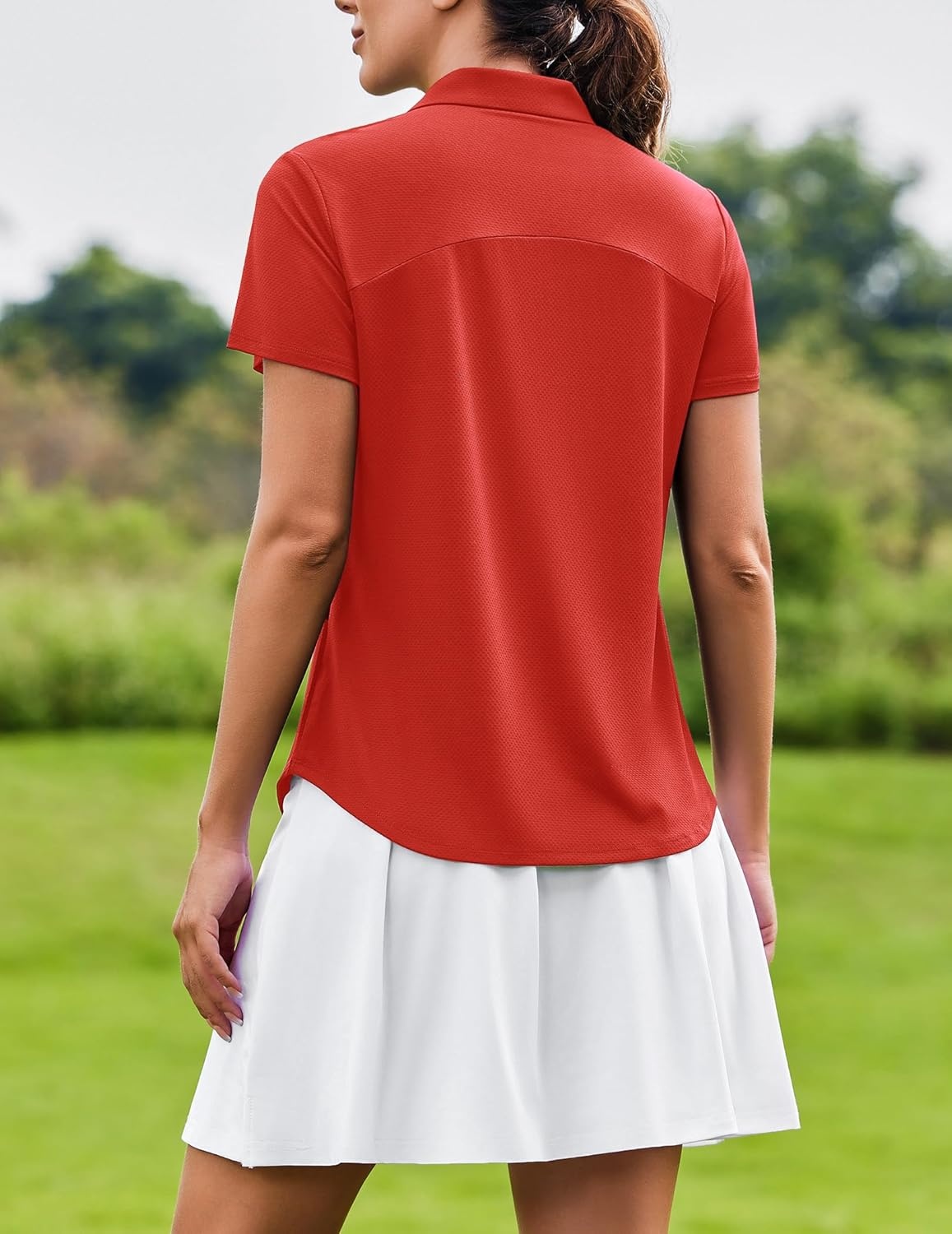 image:imagePINSPARK Womens Golf Shirt Short Sleeve UPF 50 Tennis Polo Shirts 14 Zip Up Collared Quick Dry Athletic Pickleball ShirtRed