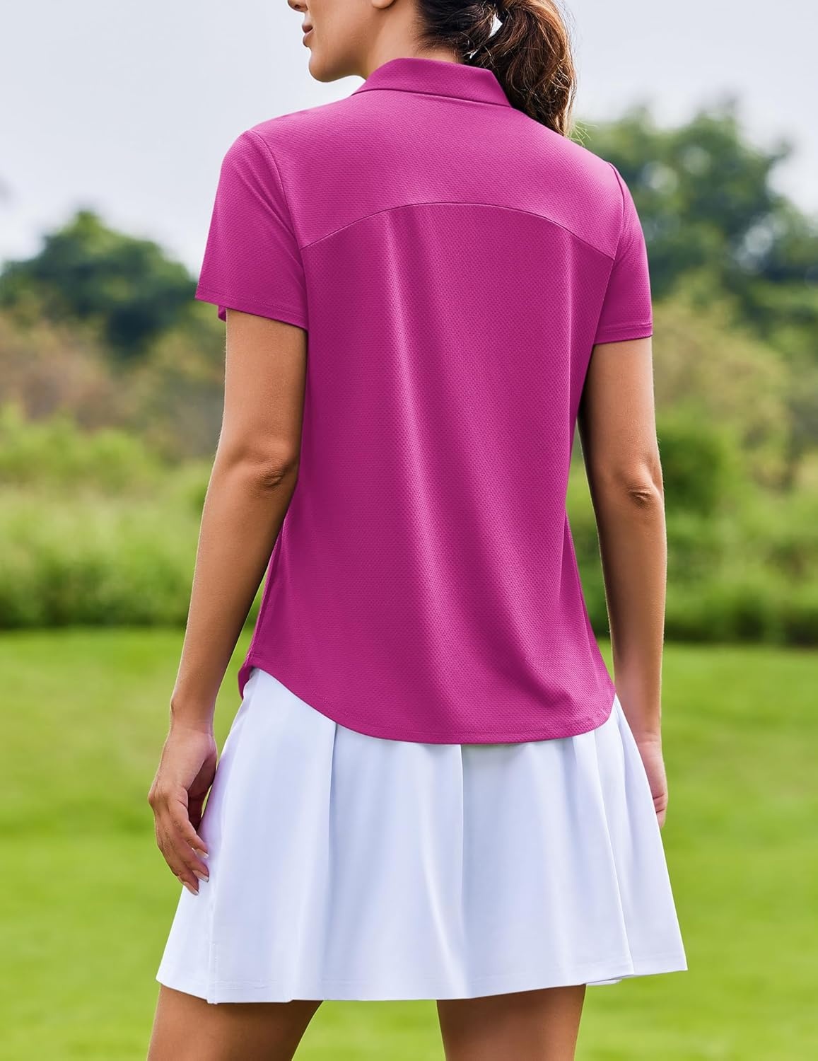 image:imagePINSPARK Womens Golf Shirt Short Sleeve UPF 50 Tennis Polo Shirts 14 Zip Up Collared Quick Dry Athletic Pickleball ShirtRose Red