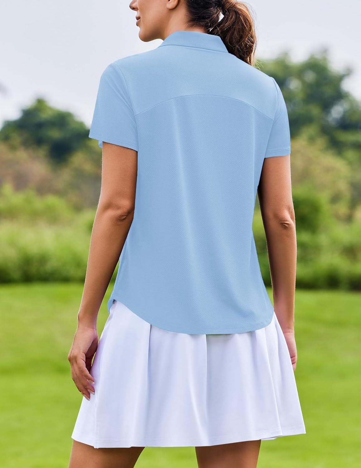 image:imagePINSPARK Womens Golf Shirt Short Sleeve UPF 50 Tennis Polo Shirts 14 Zip Up Collared Quick Dry Athletic Pickleball ShirtSky Blue