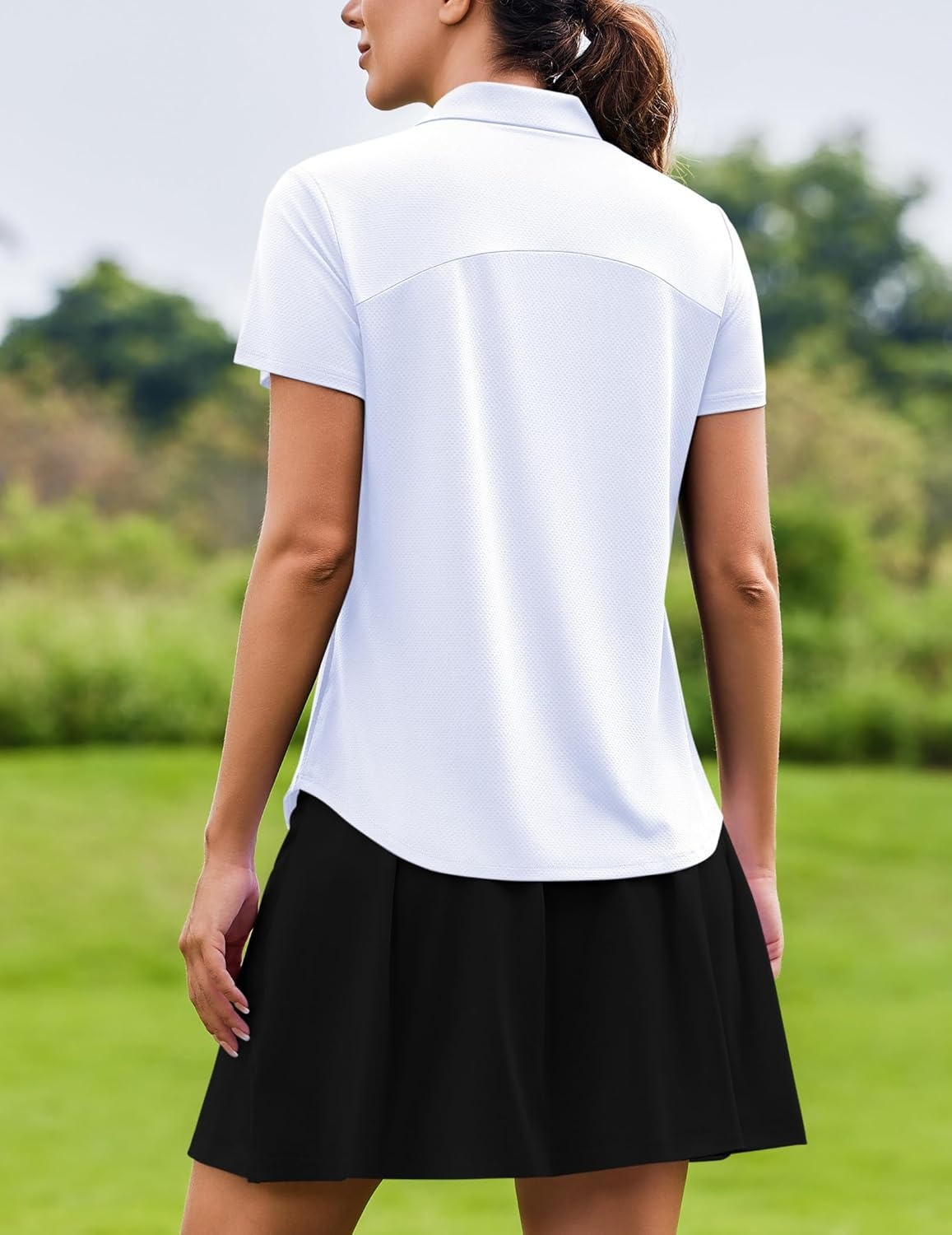 image:imagePINSPARK Womens Golf Shirt Short Sleeve UPF 50 Tennis Polo Shirts 14 Zip Up Collared Quick Dry Athletic Pickleball ShirtWhite
