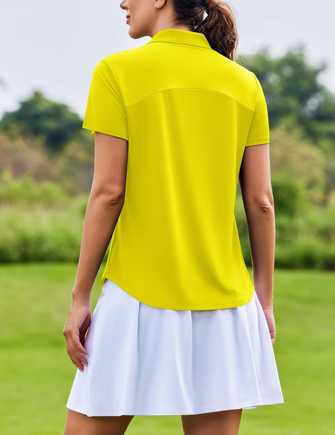 image:imagePINSPARK Womens Golf Shirt Short Sleeve UPF 50 Tennis Polo Shirts 14 Zip Up Collared Quick Dry Athletic Pickleball ShirtYellow