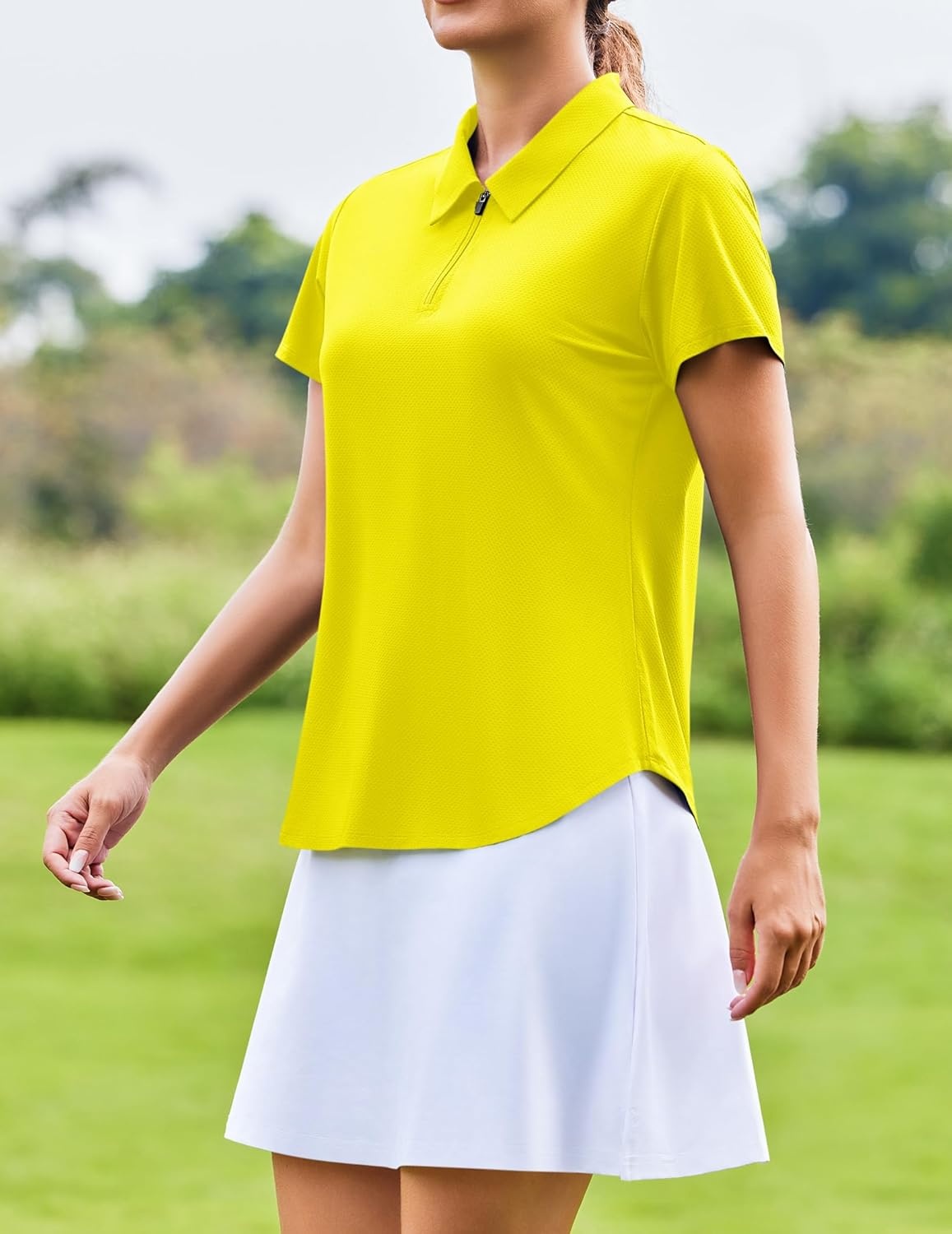 image:imagePINSPARK Womens Golf Shirt Short Sleeve UPF 50 Tennis Polo Shirts 14 Zip Up Collared Quick Dry Athletic Pickleball ShirtYellow
