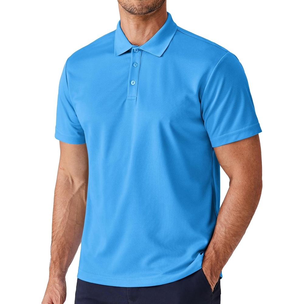 image:imagePINSPARK Mens Polo Shirts Short Sleeve Lightweight Moisture Wicking Quick Dry Casual Workout Collared Shirt Plain 3 Pack SetSea Blue