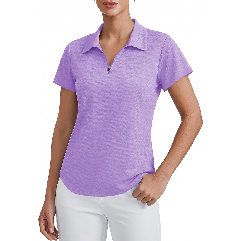 image:imagePINSPARK Womens Golf Shirt Short Sleeve UPF 50 Tennis Polo Shirts 14 Zip Up Collared Quick Dry Athletic Pickleball ShirtLilac