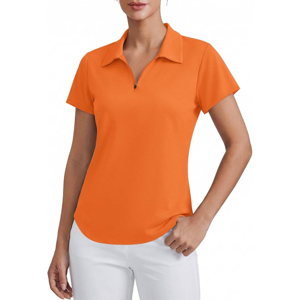 image:imagePINSPARK Womens Golf Shirt Short Sleeve UPF 50 Tennis Polo Shirts 14 Zip Up Collared Quick Dry Athletic Pickleball ShirtOrange