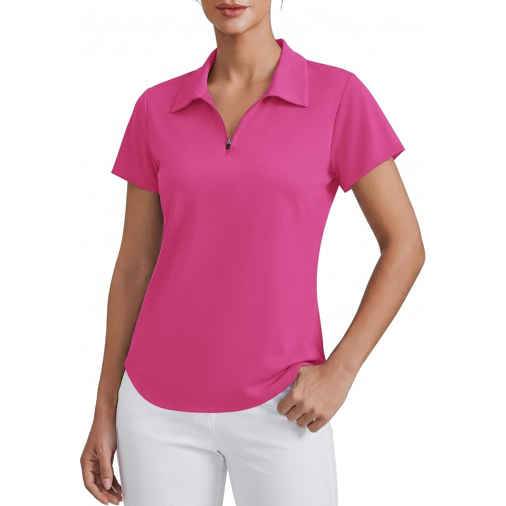 image:imagePINSPARK Womens Golf Shirt Short Sleeve UPF 50 Tennis Polo Shirts 14 Zip Up Collared Quick Dry Athletic Pickleball ShirtRose Red