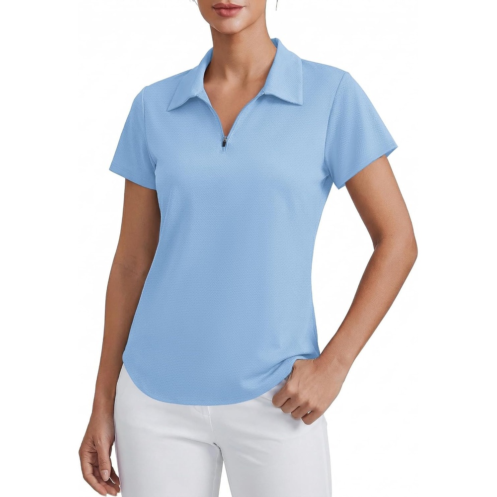 image:imagePINSPARK Womens Golf Shirt Short Sleeve UPF 50 Tennis Polo Shirts 14 Zip Up Collared Quick Dry Athletic Pickleball ShirtSky Blue