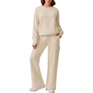 image:imagePINSPARK Two Piece Sets for Women Sweatsuit Drawstring Cargo Jogger Sets with 4 Pockets 2025 Airport Outfits Fall TracksuitBeige