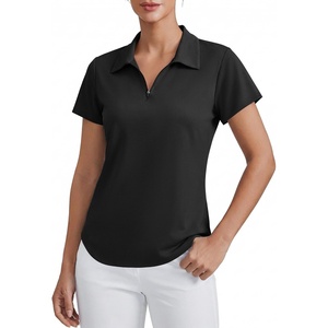 image:imagePINSPARK Womens Golf Shirt Short Sleeve UPF 50 Tennis Polo Shirts 14 Zip Up Collared Quick Dry Athletic Pickleball ShirtBlack