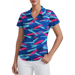 image:imagePINSPARK Womens Golf Shirt Short Sleeve UPF 50 Tennis Polo Shirts 14 Zip Up Collared Quick Dry Athletic Pickleball ShirtColorful Geometry
