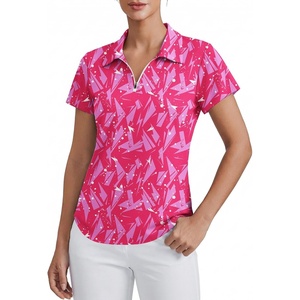 image:imagePINSPARK Womens Golf Shirt Short Sleeve UPF 50 Tennis Polo Shirts 14 Zip Up Collared Quick Dry Athletic Pickleball ShirtGeometry Pink
